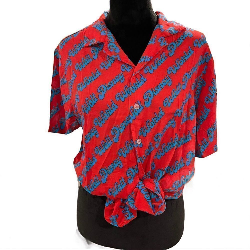 🎳 Walt Disney World woven red and blue button up woven top men or women